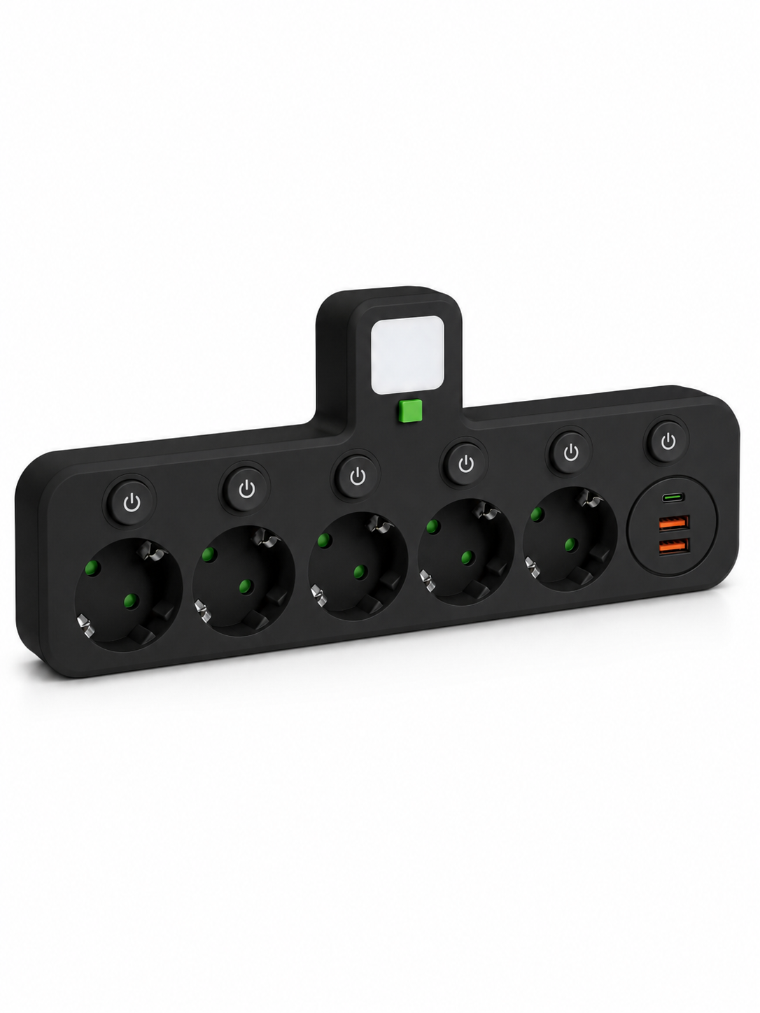 Адаптер в розетку на 5 розеток с 2 USB и Type-C 17 Вт отдельными выключателями и LED-ночником Черный (49676254)