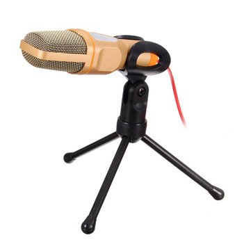 Микрофон конденсаторный SF-666 на ножках со штативом, цвет золотой