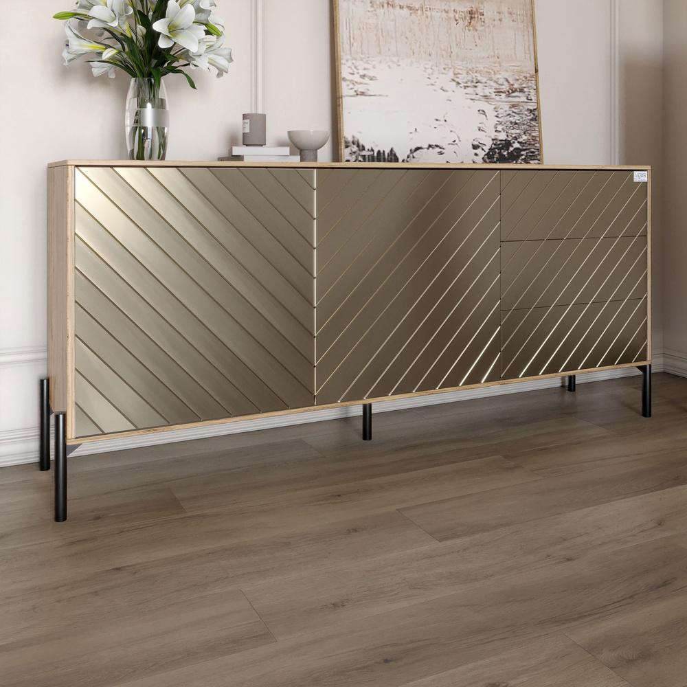 Комод Lion Амарант с черными металлическими ножками 168x40x76,5 см Дуб Аппалачи/Перламутровый металлик (000-000-1890) - фото 1