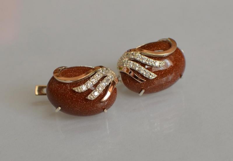 Серьги Sil из серебра с золотом 149s-2 Коричневый (Sil-1101)