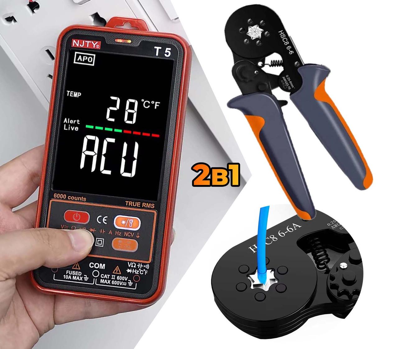 Комплект для электрика мультиметр 600V 10А и клещи для обжима наконечников гильз - фото 9
