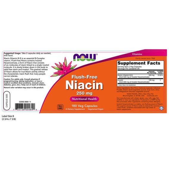 Ниацин NOW Foods Flush-Free Niacin 250 мг 90 Veg Caps - фото 2