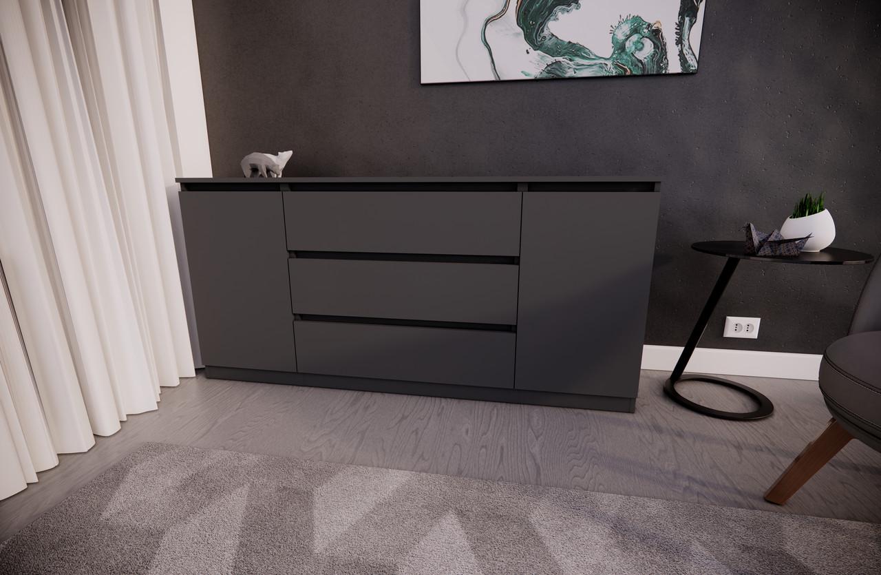 Комод MEBEX на 3 шухляди з боковими тумбами 160х40х77 см Сірий темний (VERTO3B1600DG) - фото 2 Комод MEBEX на 3 шухляди з боковими тумбами 160х40х77 см Сірий темний (VERTO3B1600DG) - фото 2