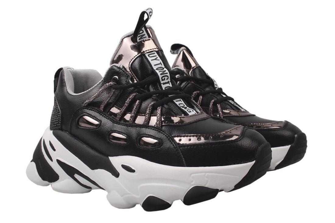 Кроссовки женские Li Fexpert из кожи на шнуровке на платформе р. 39 Черный (506-9DK)