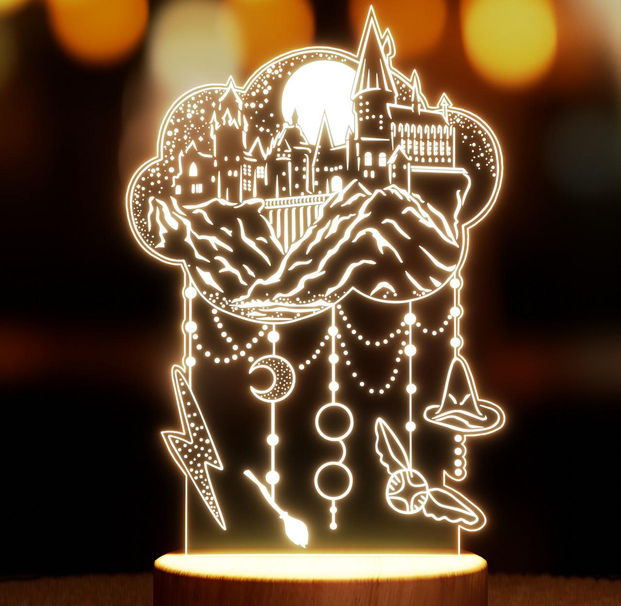 Ночник-светильник Lampic Хогвартс с бусами USB дерево/акрил 14х24 см Желтый (32377433)