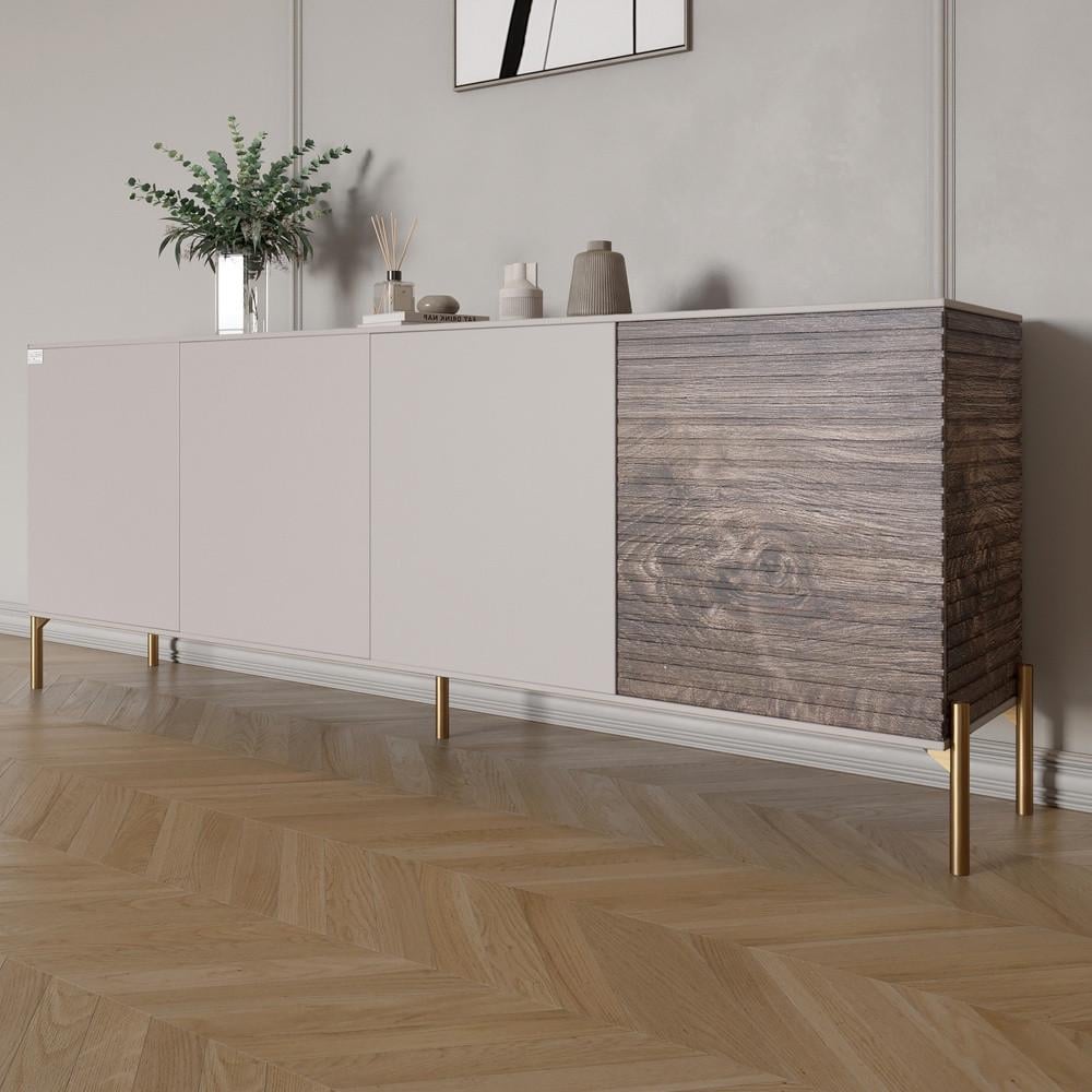 Комод на золотих металевих ніжках Lion Грей 204x38x76,5 см Кашемір/Дерево (Lion-042660)