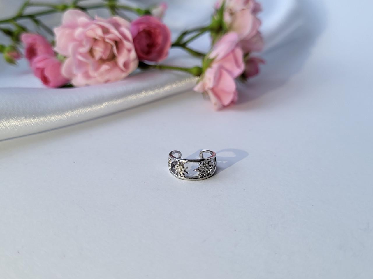 Серьга кафа обманка звезды серебро 925 пробы родированное 0,60 г (603р)