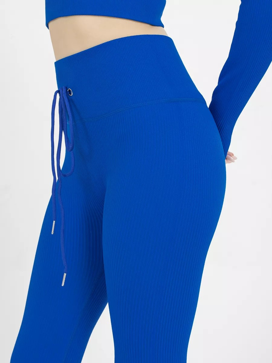 Лосины спортивные рубчик для тренировок однотонные с высокой талией бесшовные S Синий (70069S) - фото 5 Лосины спортивные рубчик для тренировок однотонные с высокой талией бесшовные S Синий (70069S) - фото 5