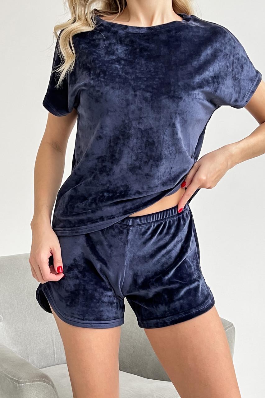 Домашний костюм женский Julia футболка/короткие шорты велюровый S Синий (ФШ_12) - фото 4 Домашний костюм женский Julia футболка/короткие шорты велюровый S Синий (ФШ_12) - фото 4