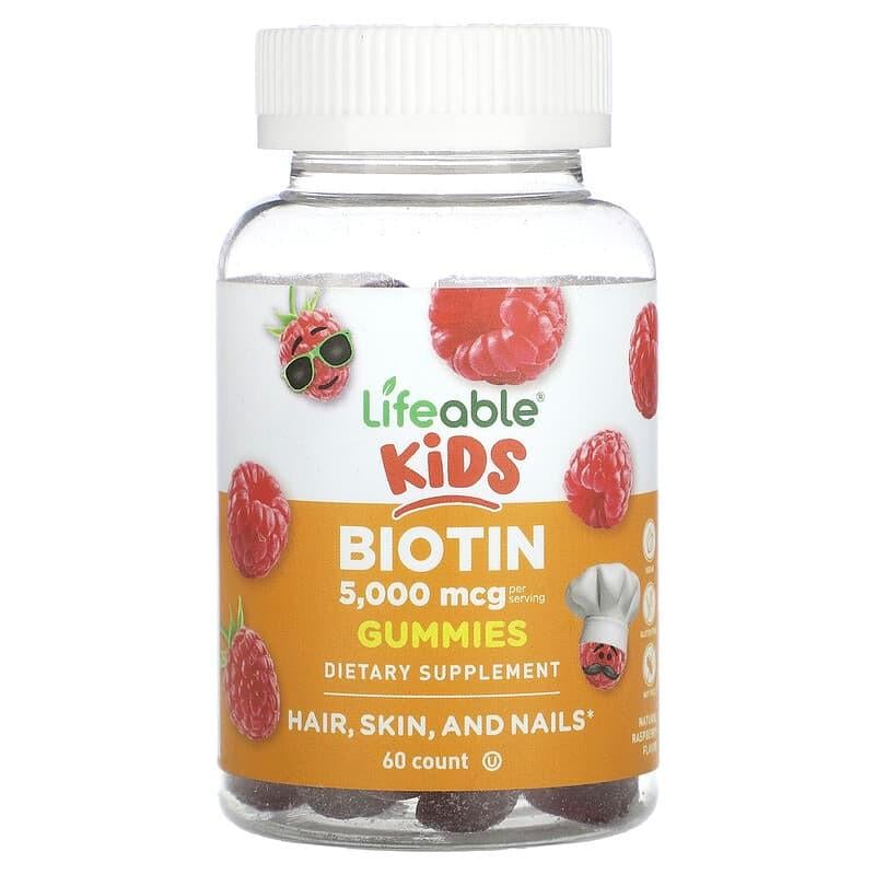 Біотин для дітей Lifeable Kids Biotin Gummies смак малини 60 мармеладок