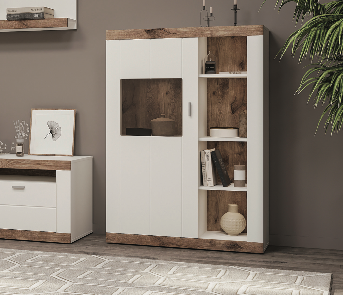 Пенал в гостиную Sokme Санторини 996х374х1419 мм Белый/Дуб викинг (28448202) - фото 1 Пенал в гостиную Sokme Санторини 996х374х1419 мм Белый/Дуб викинг (28448202) - фото 1