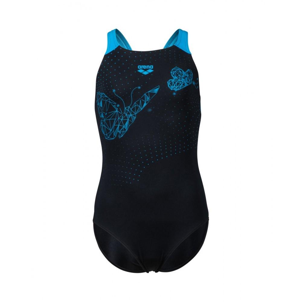 Купальник закрытый для девочек Arena BUTTERFLY SWIMSUIT V BACK 152 см Черный/Голубой (006746-580 152)