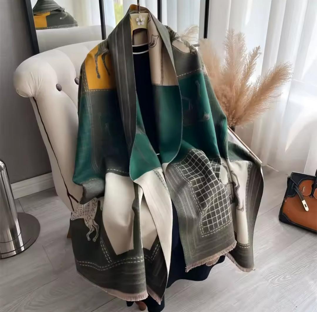 Шарф жіночий двосторонній в англійському стилі Зелений (00073) - фото 2 Шарф жіночий двосторонній в англійському стилі Зелений (00073) - фото 2