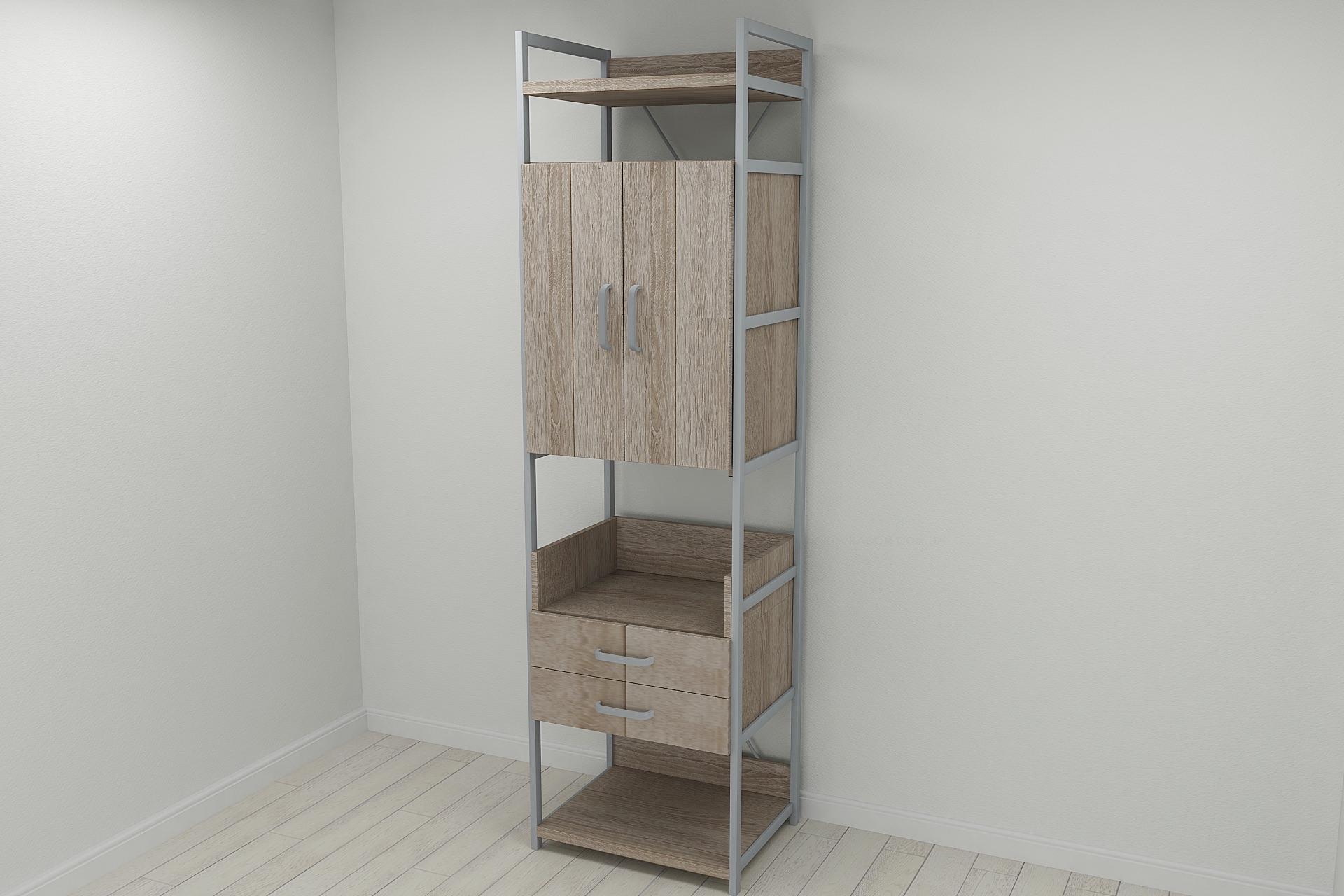 Шкаф-гардероб Ferrum-decor Коннект Уни секция 5 металл/ДСП 32 мм 220x60x50 см Серый/Дуб Сонома Трюфель (FRD-104518)