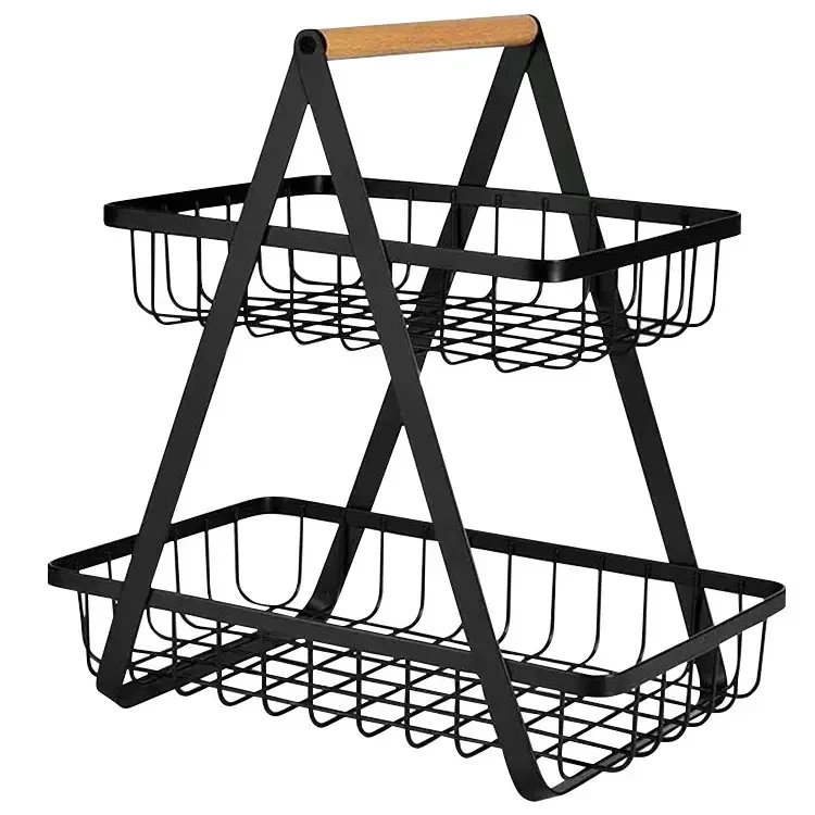 Фруктовница двухуровневая металлическая с деревянной ручкой - фото 2 Фруктовница двухуровневая металлическая с деревянной ручкой - фото 2