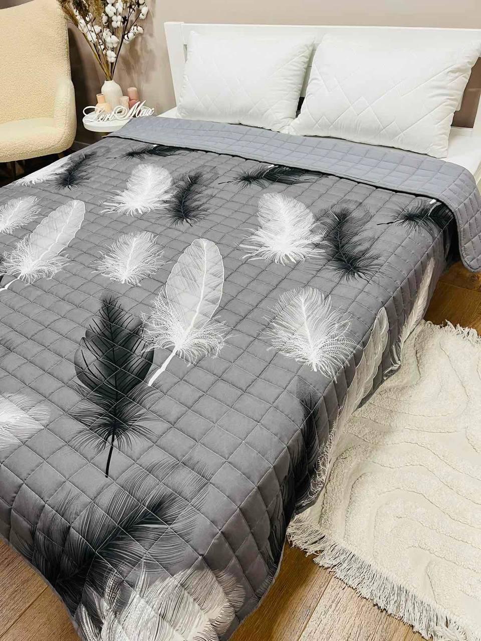 Покривало стьобане на ліжко Євро 200х220 Сірий (Д-al-st-pl-002)