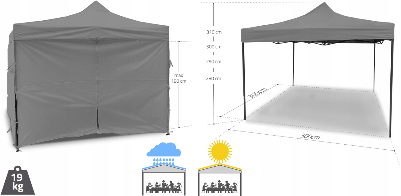 Павильон садовый Maltec 3х3 м 4 стены Серый (2166967061) - фото 2