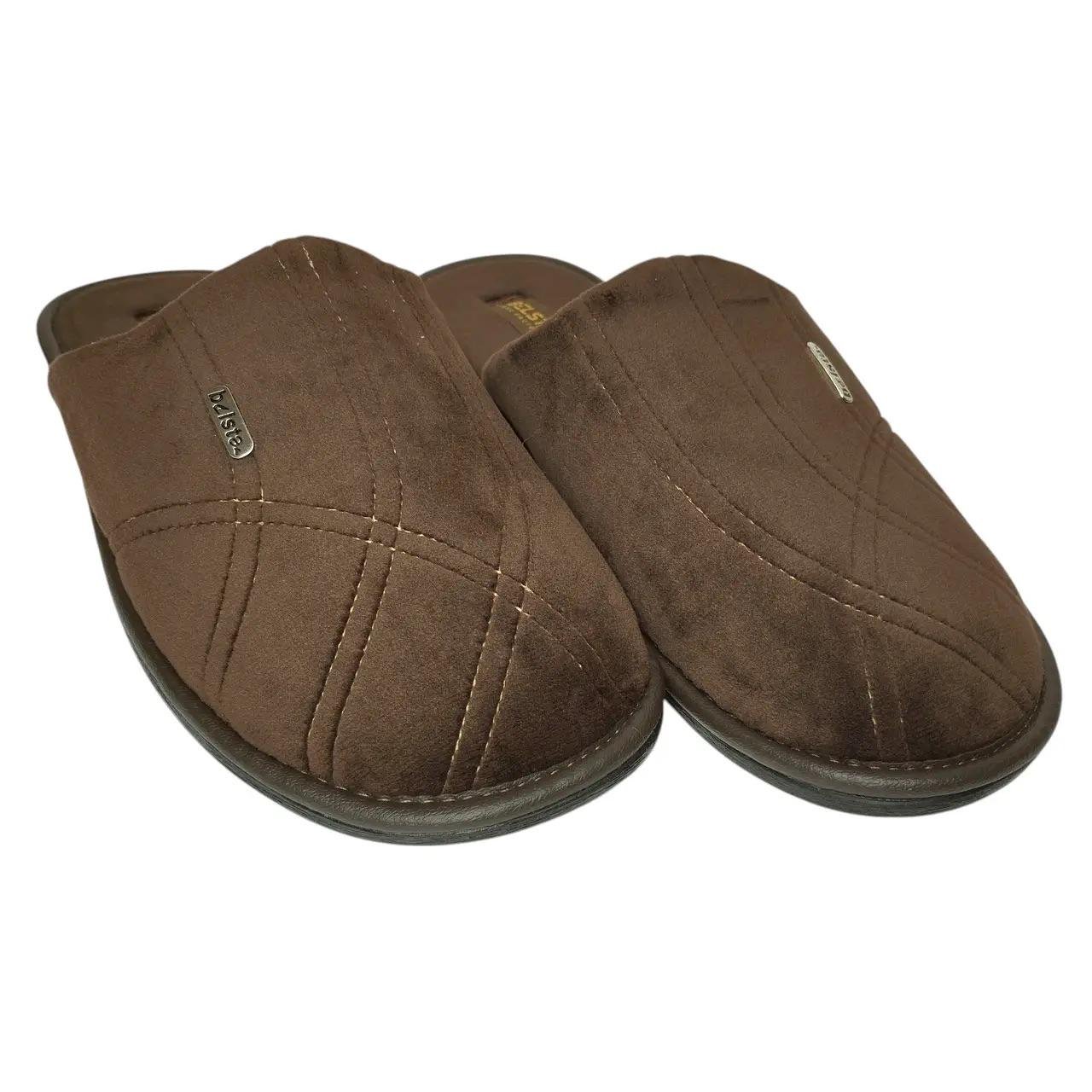 Тапочки комнатные мужские БЕЛСТА закрытые из велюра р. 44 28-28,5 см Коричневый (05-3-коричневый-44-1)