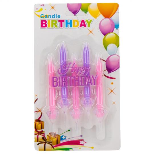 Набор свечей Elisey Happy Birthday 10,5 см 5 шт. Розовый (9074-007)