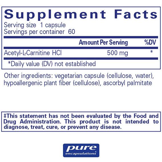 Комплекс Ацетил/Карнітін Pure Encapsulations Acetyl-L-Carnitine 500 мг 60 Caps (PE-00007) - фото 2