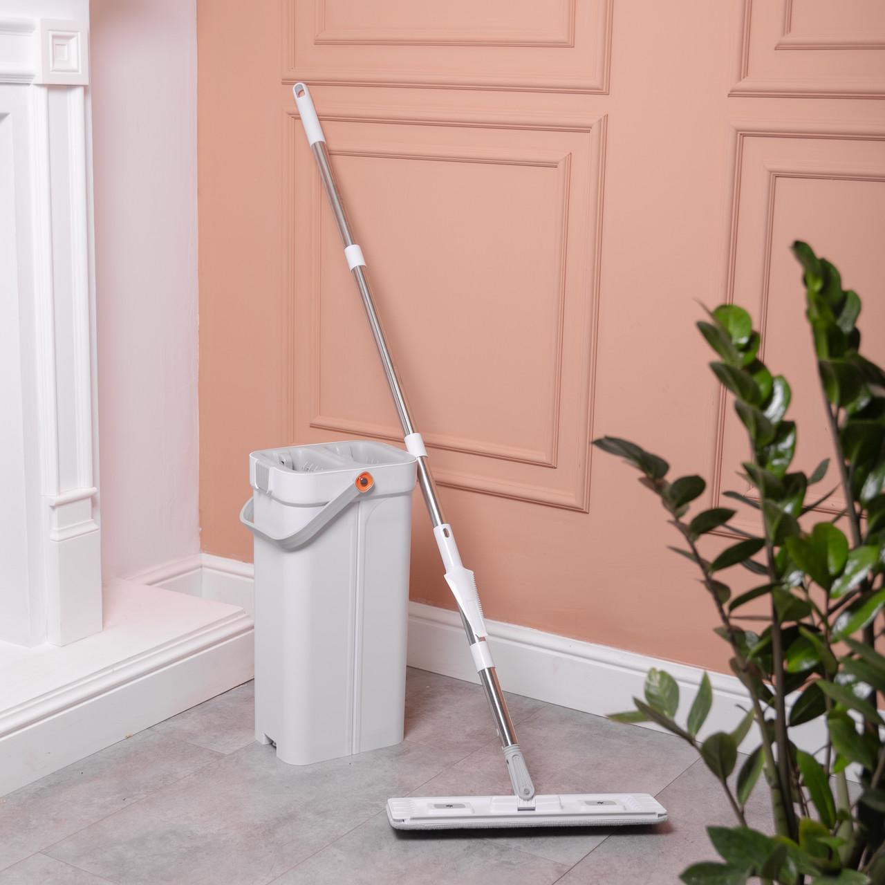 Набор для уборки с плоской шваброй и двухсекционным ведром с отжимом насадка из микрофибры (HP-35015-19) - фото 1 Набор для уборки с плоской шваброй и двухсекционным ведром с отжимом насадка из микрофибры (HP-35015-19) - фото 1