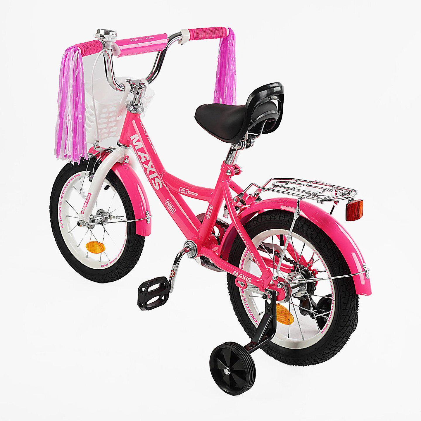 Велосипед двоколісний Corso MAXIS 14" для дівчинки з кошиком та багажником Малиновий - фото 3