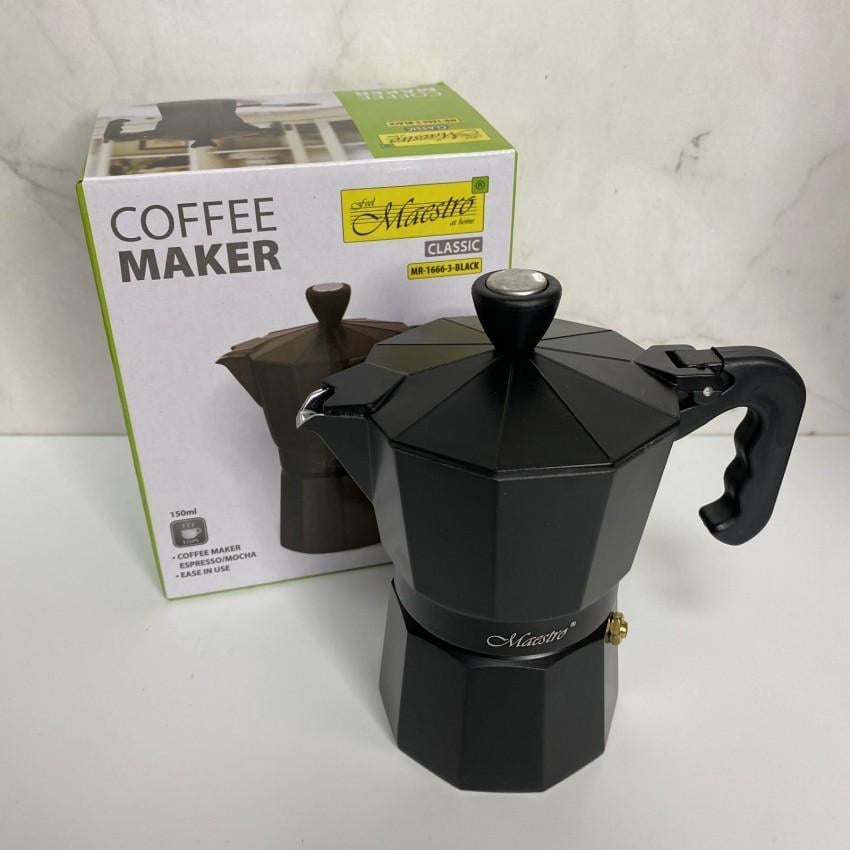 Гейзерная кофеварка Maestro MR-1666-300-2 алюминиевая 150 мл Black (2026410310)