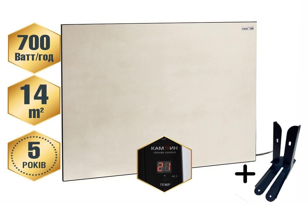 Керамический обогреватель инфракрасный с терморегулятором с подставками Кам-ин 700 Вт на 15 кв м Бежевый (700BGTQ) - фото 5