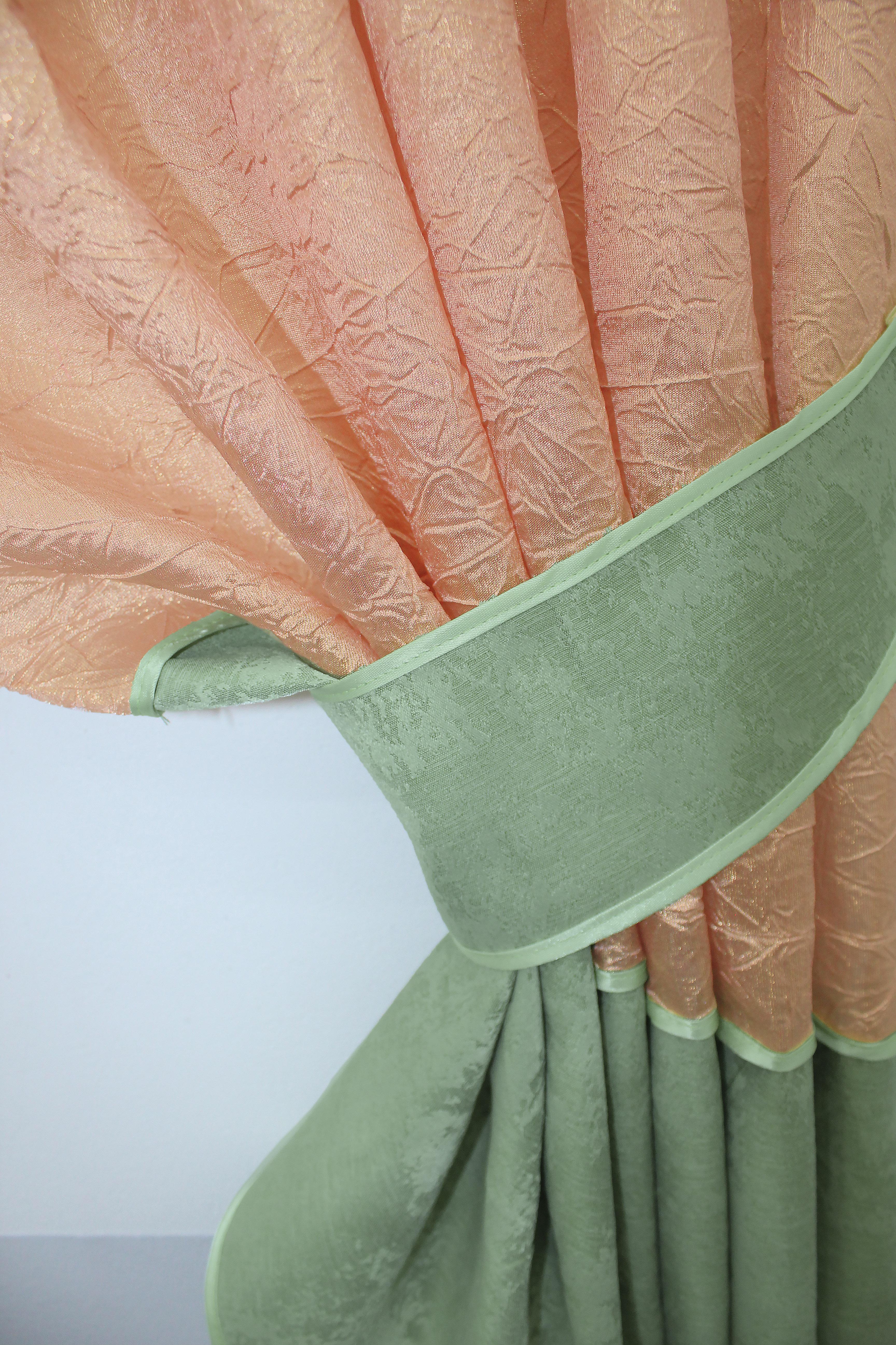 Штори кухонні VR-Textil № 073к з ламбрекеном і підхватами 270х170 см Персиковий/Оливковий (52-0477) - фото 5