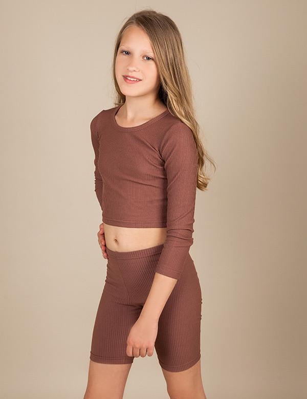 Лонгслив укороченный детский для девочки GABBI 128/134 см Коричневый (12874)