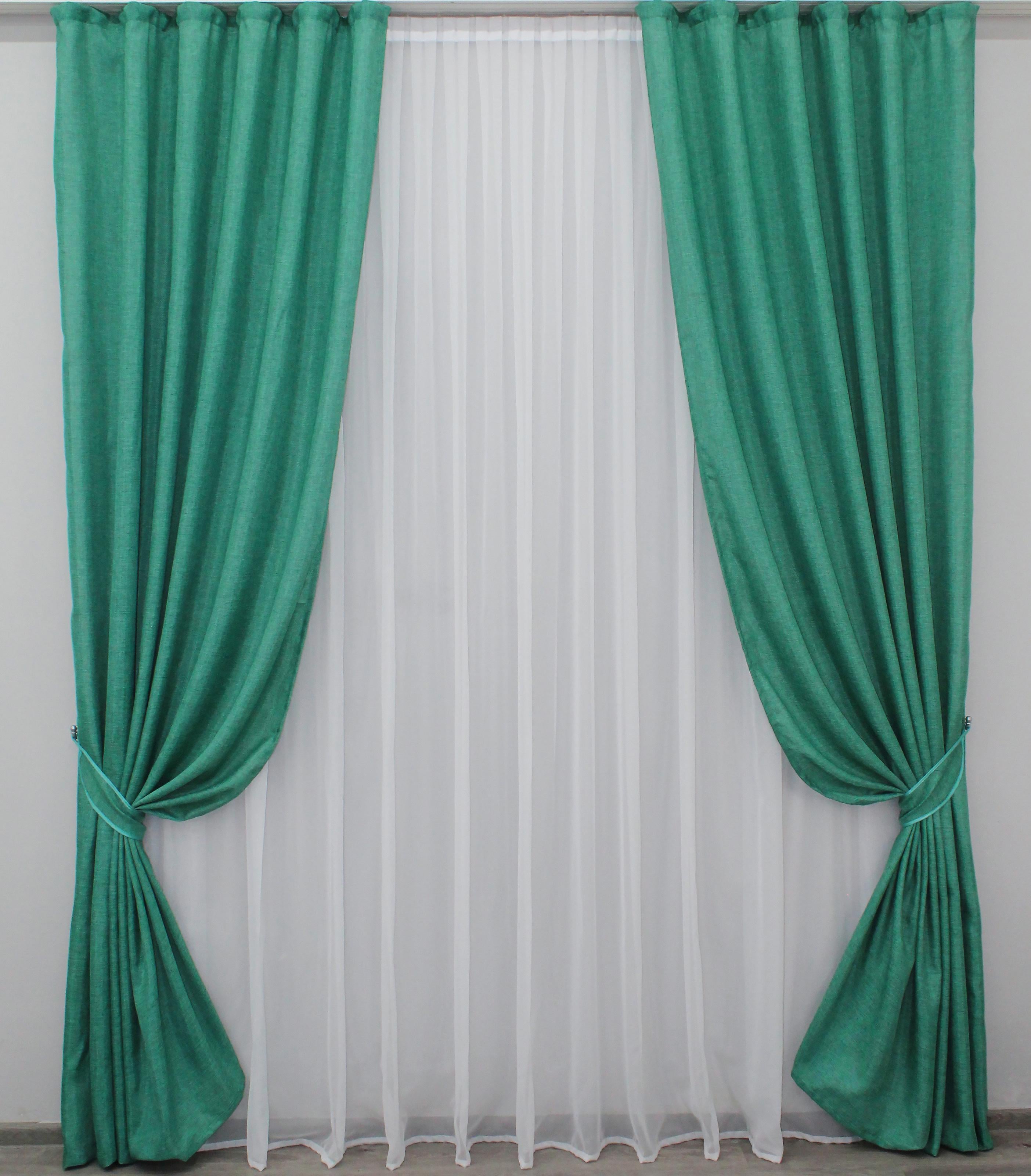 Комплект штор VR-Textil Мешковина № 111ш лен 100х275 см 2 шт. Бирюзовый (31-053)