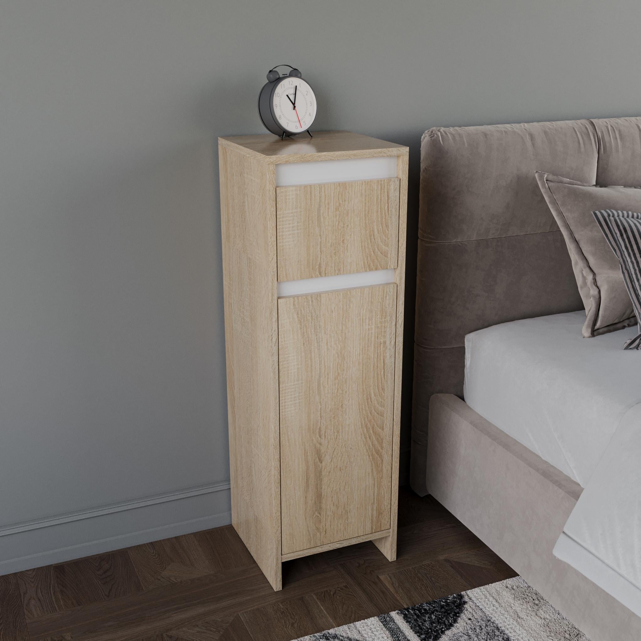 Тумба прикроватная узкая с ящиком и дверцей 95х30 см Дуб сонома (A-117)