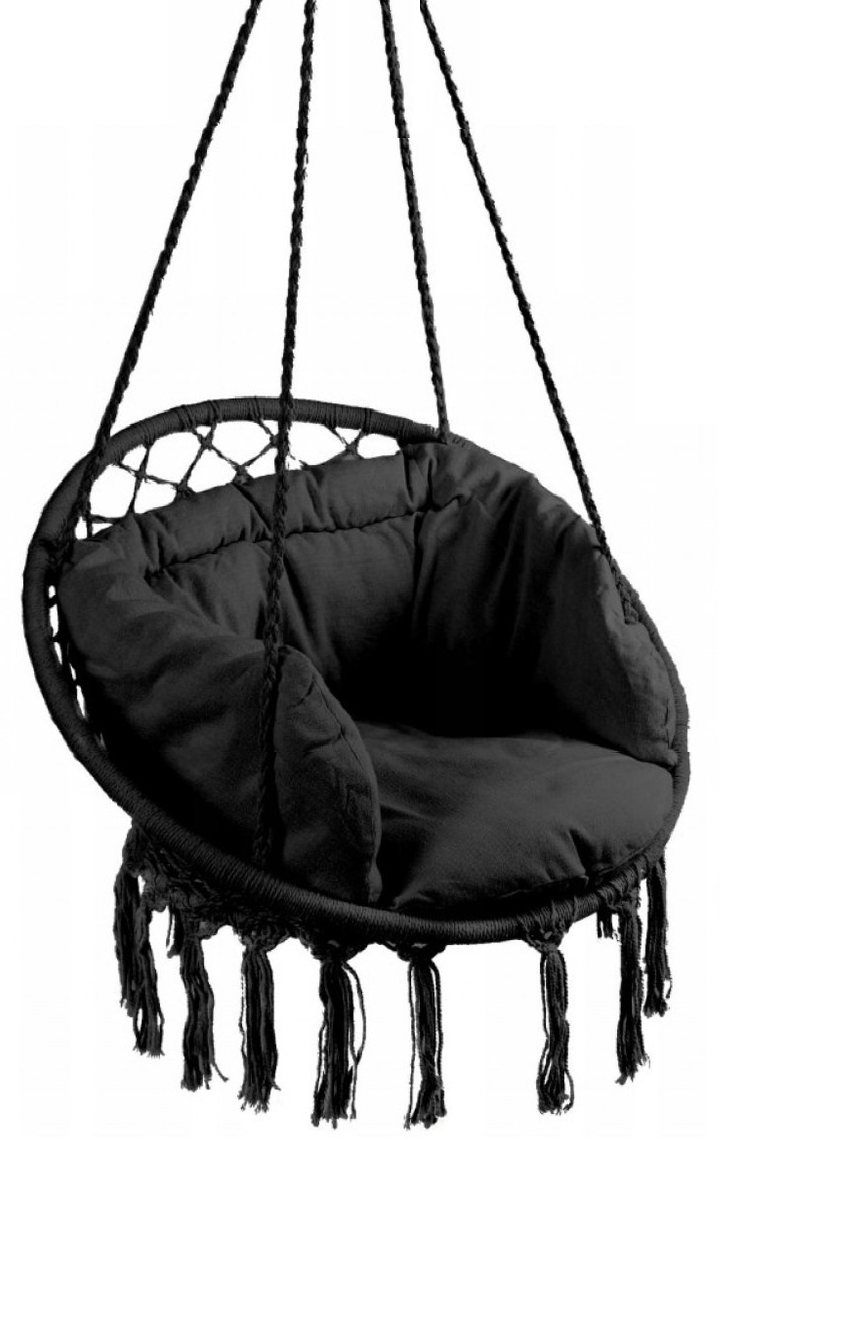 Садовое подвесное кресло-качеля Бохо с большой подушкой Bonro B-092-3 Black до 120 кг Черный