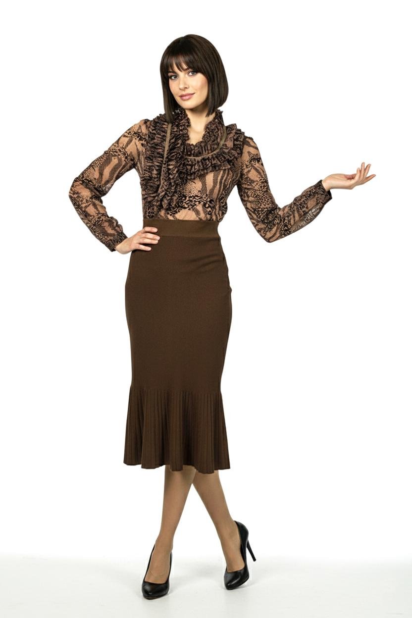 Блуза жіноча з рюшами Lowett LW-116476-1 р. 48 Коричневий (17852264) - фото 5 Блуза жіноча з рюшами Lowett LW-116476-1 р. 48 Коричневий (17852264) - фото 5