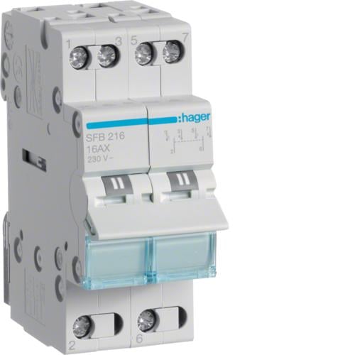 Переключатель ввода резерва Hager I-0-II SFB216 2 полюса 16 А/230 В 2 м (000013075)