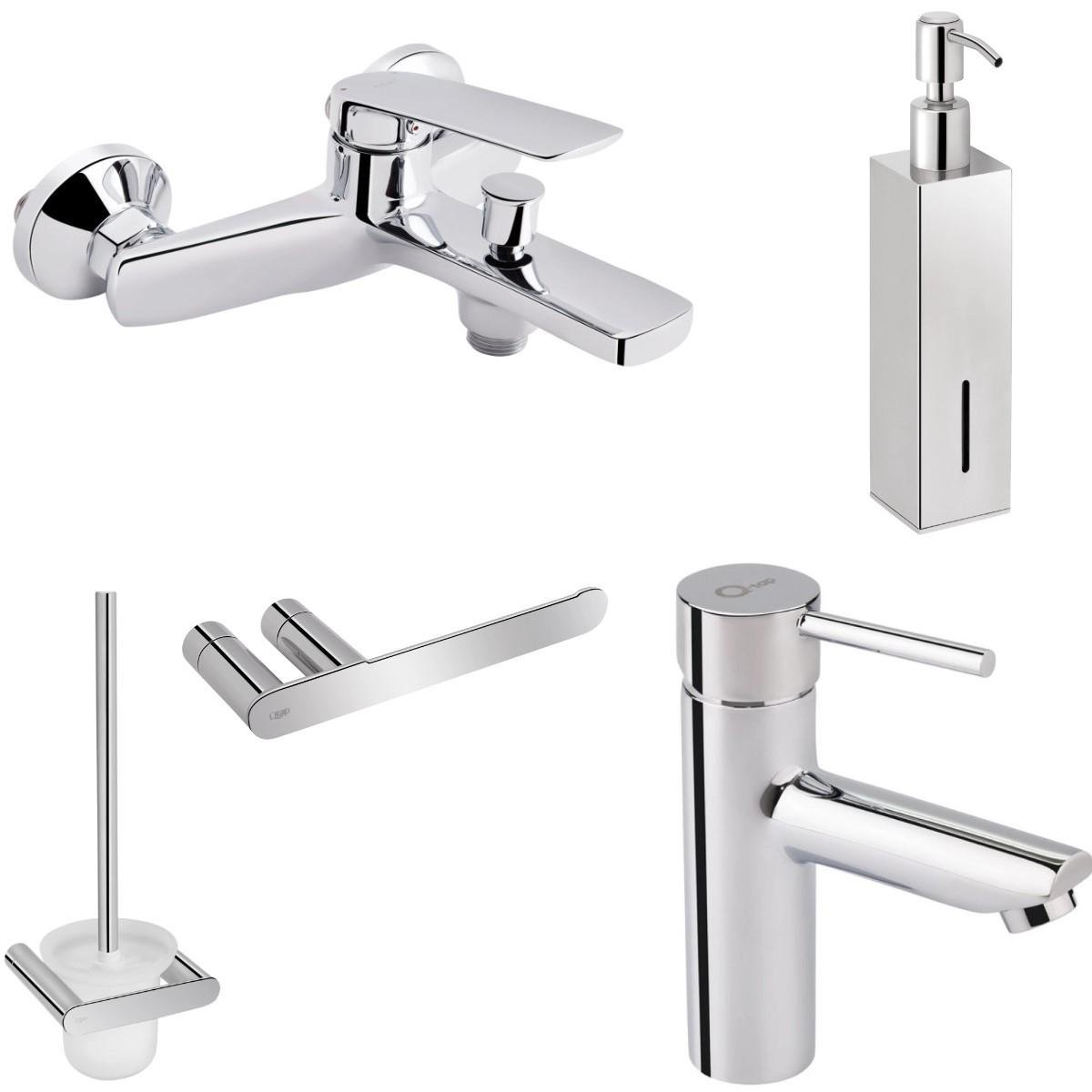 Смеситель с коротким изливом/смеситель для умывальника/дозатор для жидкого мыла/держатель бумаги и ершик Q-tap