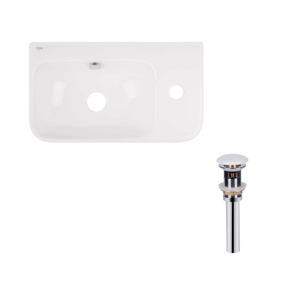 Комплект Q-tap Ternраковина підвісна прямокутна права/донний клапан 450х260х155 мм White (PU02O)