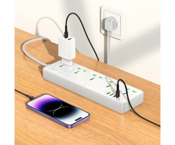 Удлинитель сетевой Hoco AC13A 5 Socket Ports 3USB/1Type-C White - фото 5