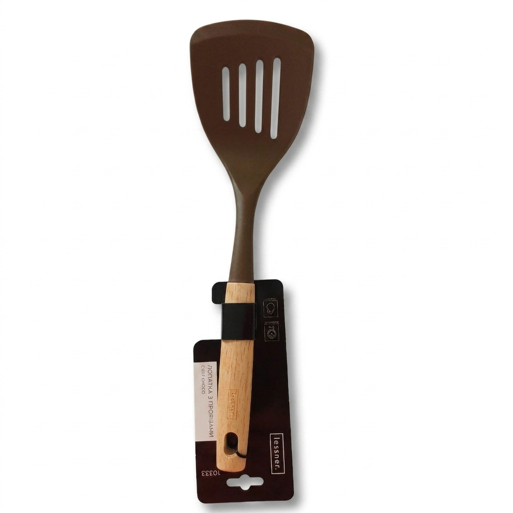 Лопатка силиконовая с прорезями Lessner Chef Choco с деревянной ручкой 35,5 см (10333)