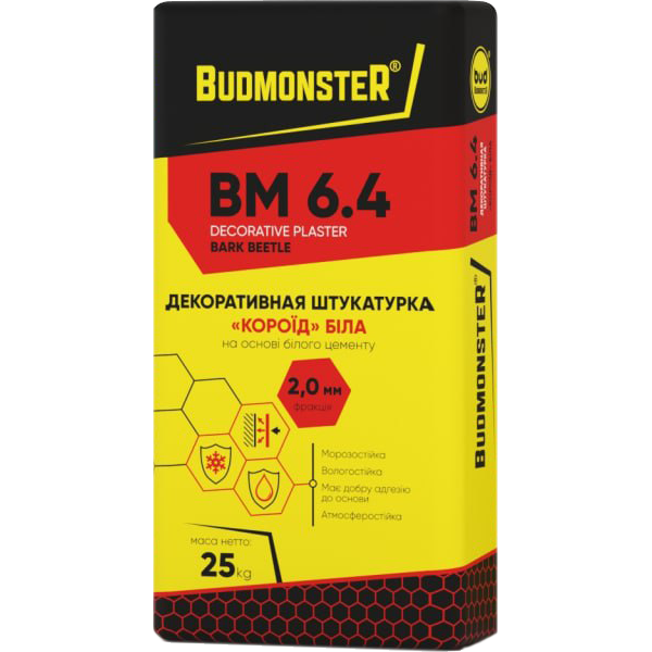 Штукатурка декоративная BudmonsteR BM 6,4 Короед 2,0 мм 25 кг Белый (107974)