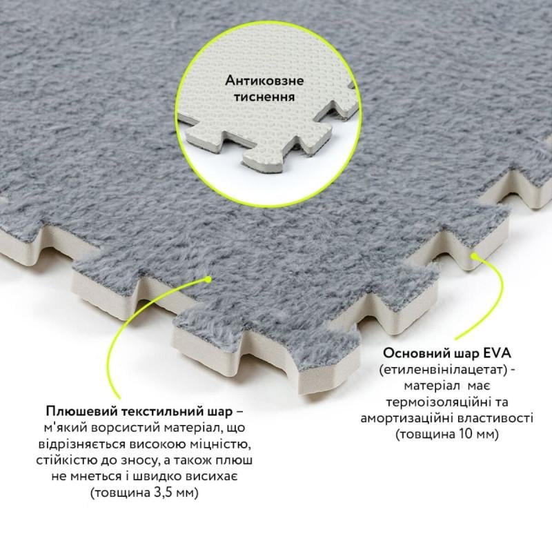 Коврик-пазл плюшевый Sticker Wall SW-00002081 60х60х1 см Светло-серый (27051080) - фото 3