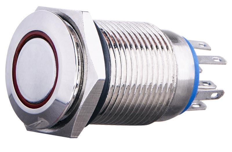 Кнопка TYJ 16-362 металлическая плоская с фиксацией 2NO+2NC с подсветкой 220V Красный (A0140010103)