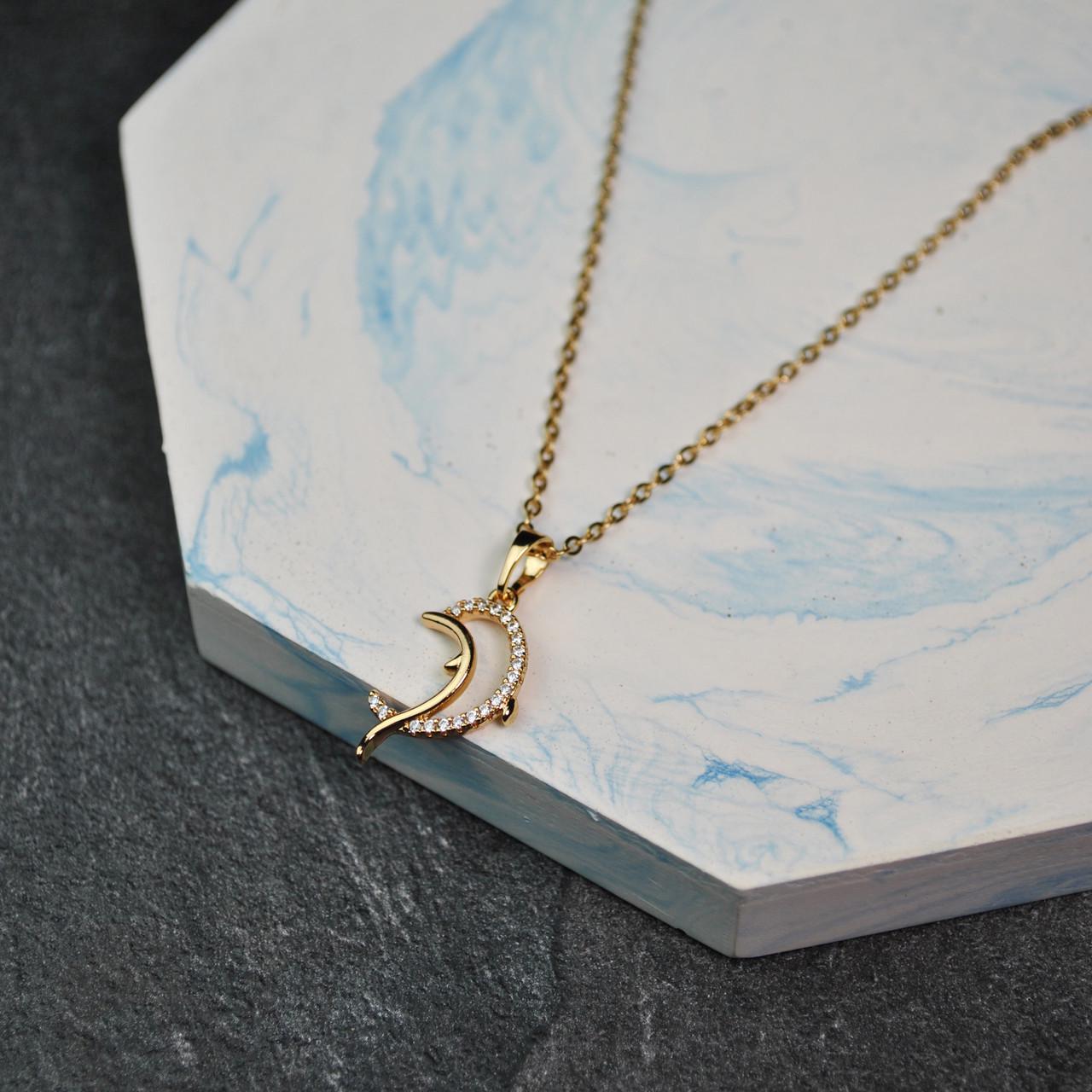 Кулон дельфин на цепочке медицинская сталь позолота (x217-2)