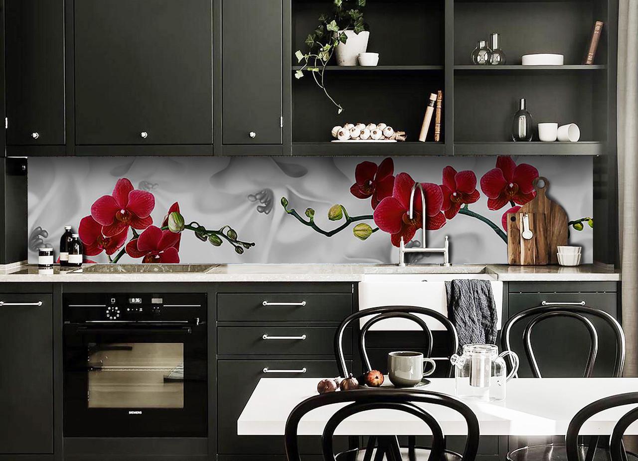 Кухонный фартук Красная орхидея/Шелк из самоклеющейся виниловой пленки 65х250 см Серый Кухонный фартук Красная орхидея/Шелк из самоклеющейся виниловой пленки 65х250 см Серый