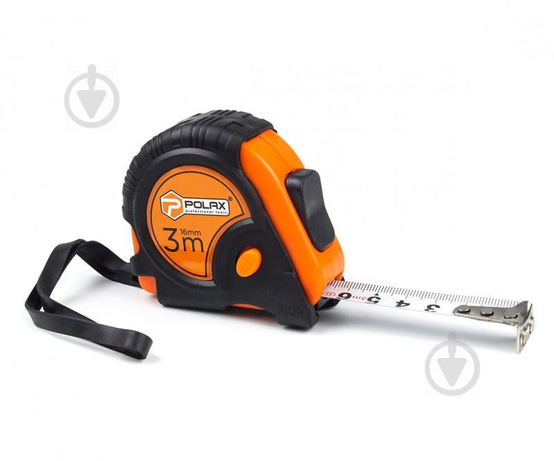Рулетка Polax вимірювальна будівельна гумовий корпус магнітна 2 стопа фіксатор 3 м х 16 мм (29-011)