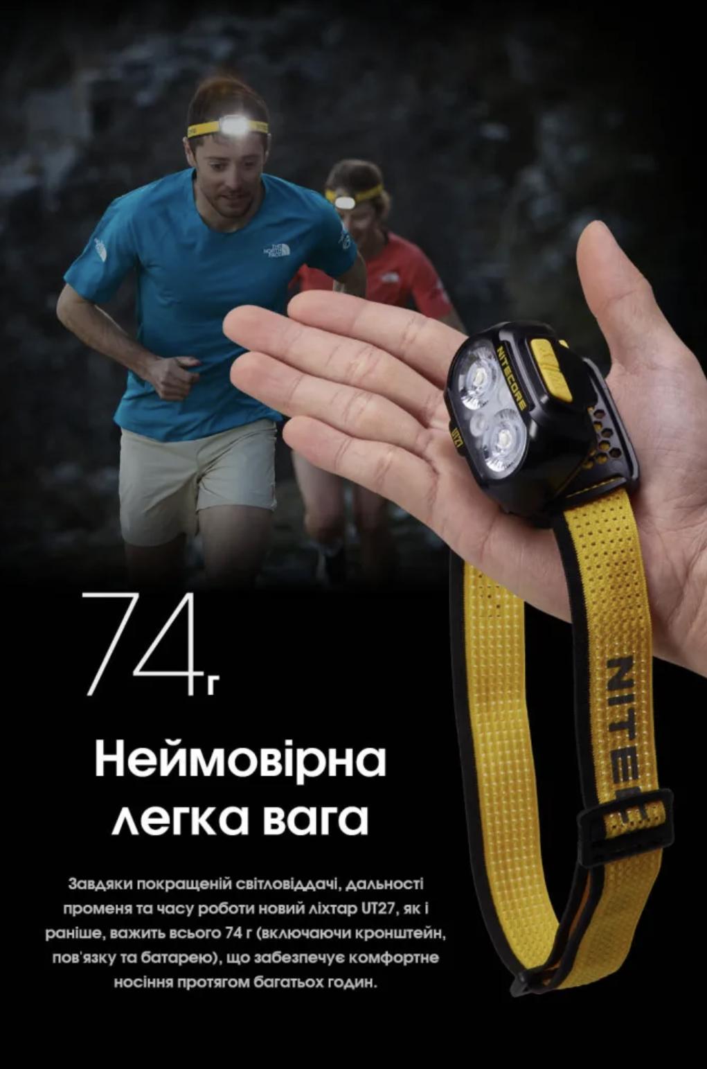 Ліхтар налобний Nitecore UT27 2024 USB-C з акумулятором 800 lm 168 м Білий (28177888) - фото 4 Ліхтар налобний Nitecore UT27 2024 USB-C з акумулятором 800 lm 168 м Білий (28177888) - фото 4