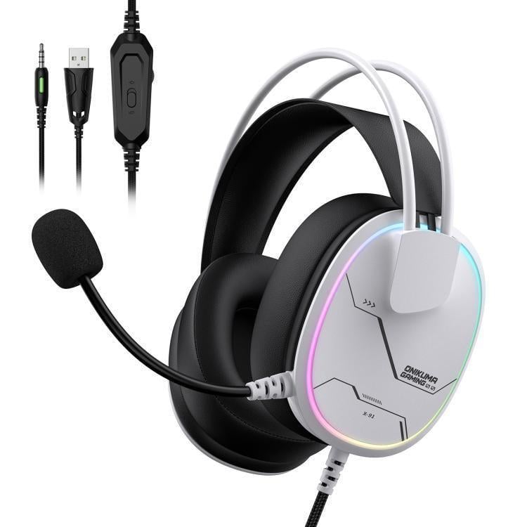Игровая гарнитура Onikuma X-91 Max с микрофоном и RGB подсветкой проводная для ПК ноутбуков PS4 PS5 Белый