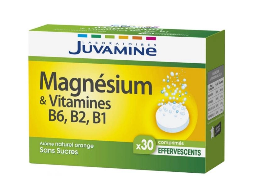 Магний Juvamine Magnésium & Vitamines B6 B2 B1 легкоусвояемый с витаминами группы В 30 шипучих таблеток