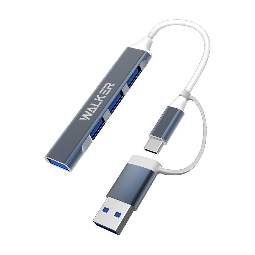 Переходник Walker USB HUB 4в1 WHUB-11 USB+Type-C to USB 3.0 4 USB порта Черный - фото 2