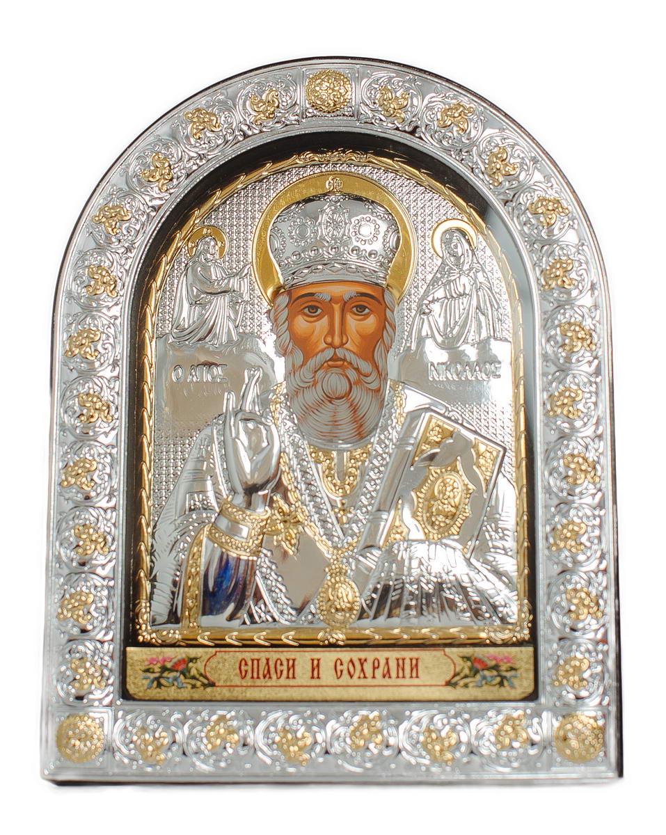 ᐉ Икона серебряная Святой Николай в арочном киоте под стеклом 16,5х21,5 ...